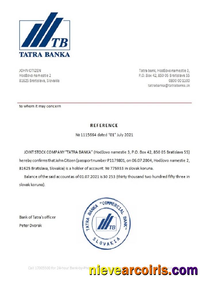 Slovakia Tatra Bank reference